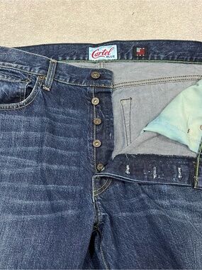 Cartel Blue Inc Mens 36X34 Denim Dark Blue Patriot Button Fly Jeans Made In USA